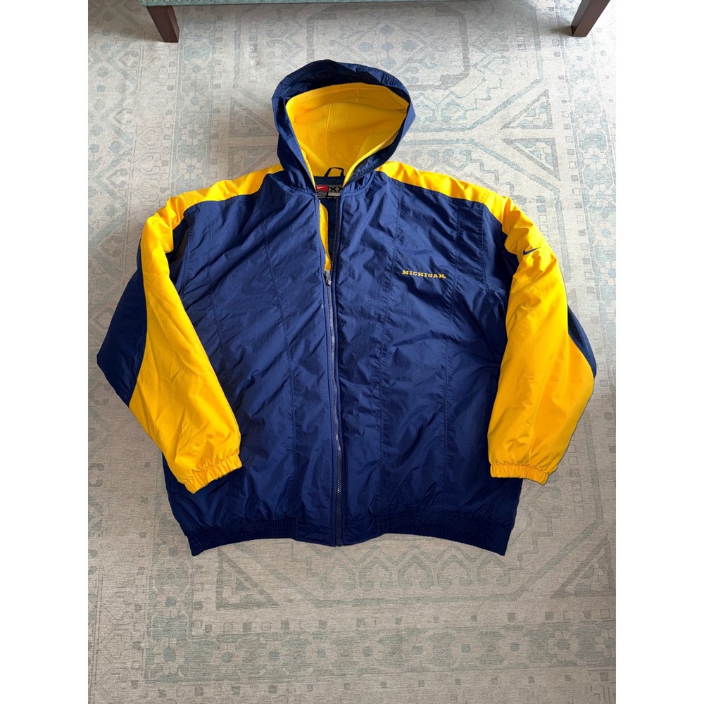 Vintage Nike Team Michigan Wolverines Hooded Jacket Navy Yellow XXL Embroidered